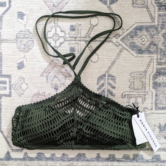 Robin Piccone Sophie Crochet Halter Bikini Top in Jungle Green NWT Size Medium - Picture 3 of 6